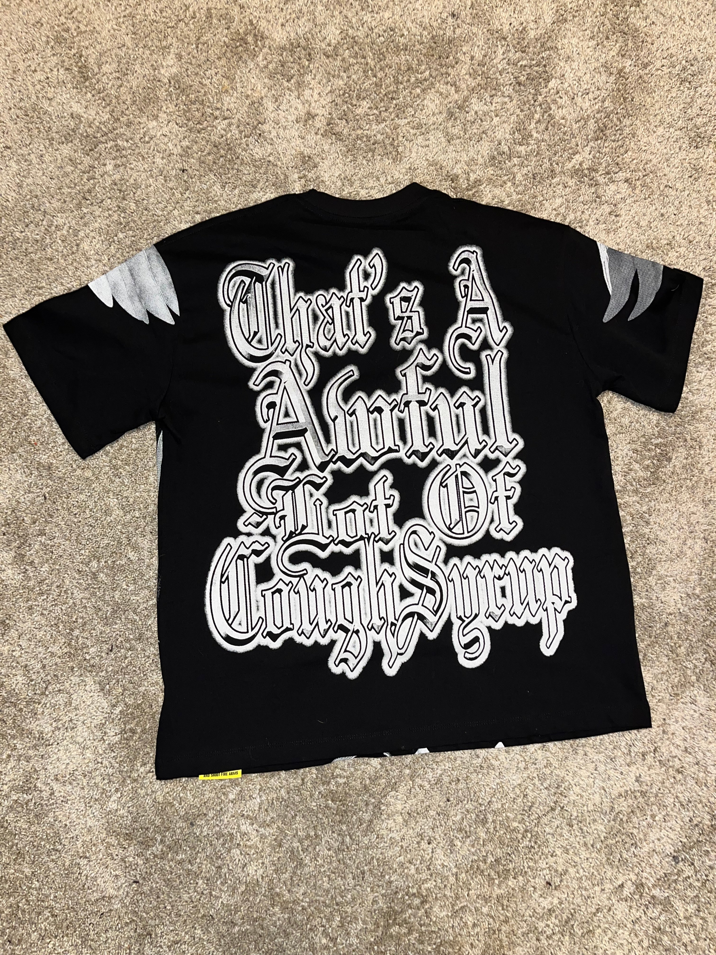 “That's A Awful Lot Of Cough Syrup” Black & white angel graphic tee