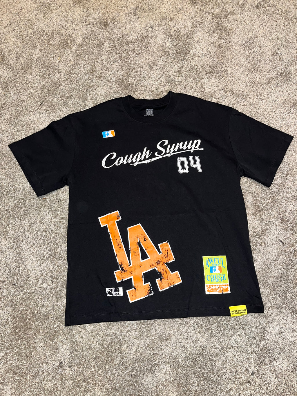 MLB Los Angeles Dodgers black cotton t-shirt “That's A Awful Lot Of Cough Syrup”