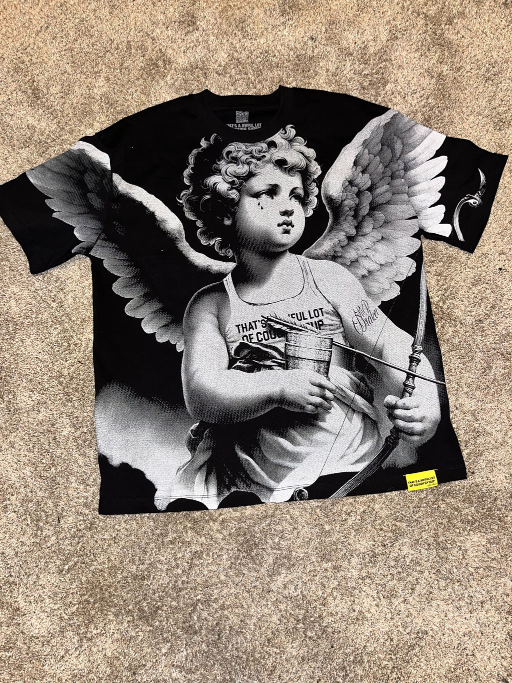 “That's A Awful Lot Of Cough Syrup” Black & white angel graphic tee
