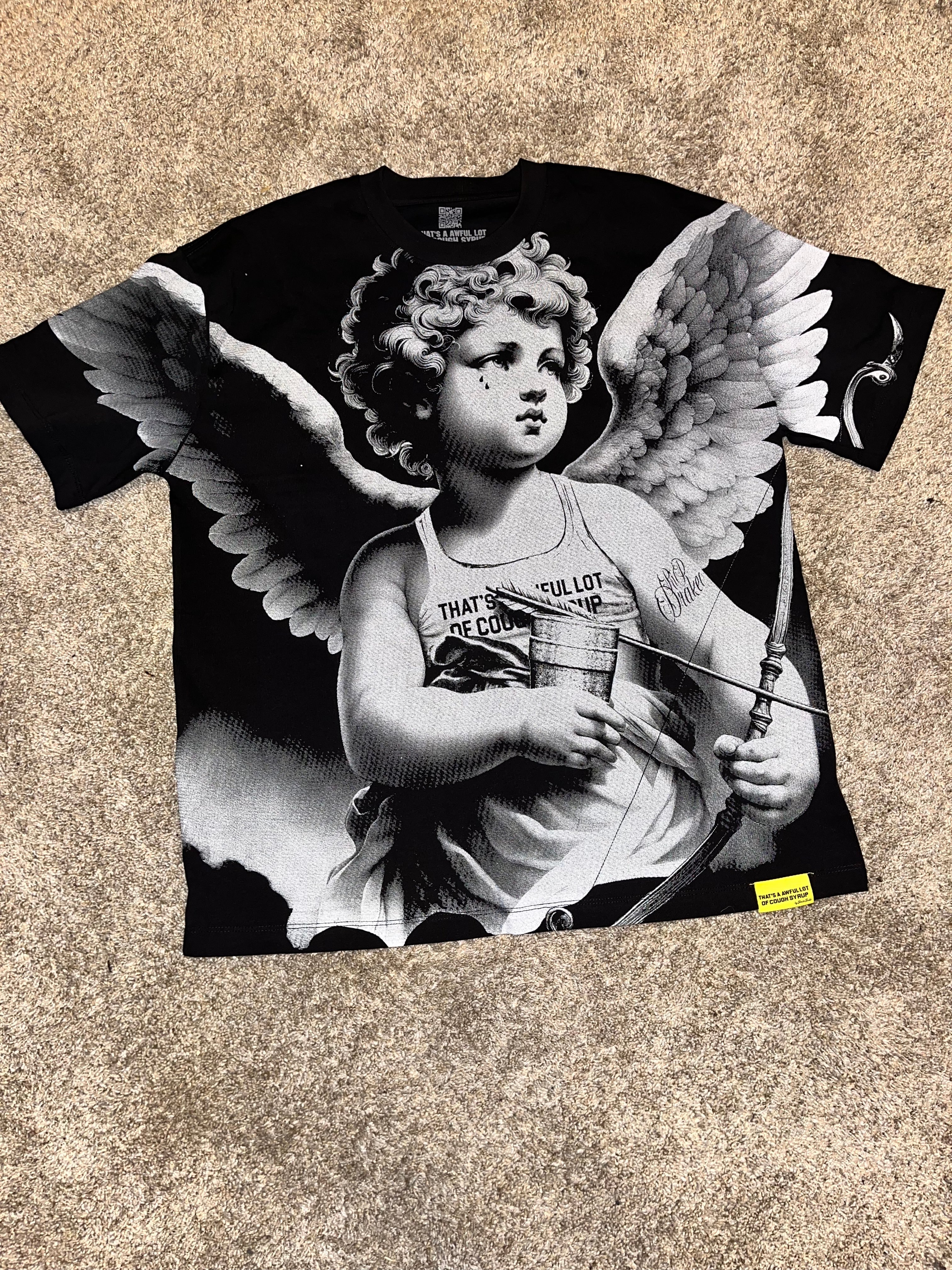 “That's A Awful Lot Of Cough Syrup” Black & white angel graphic tee